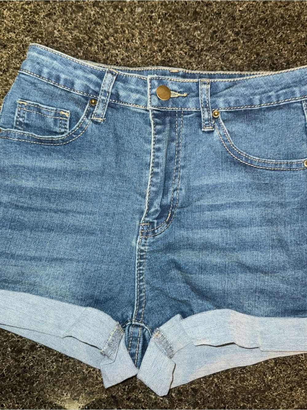 SHEIN Blue Rolled Hem High-Rise Denim Shorts